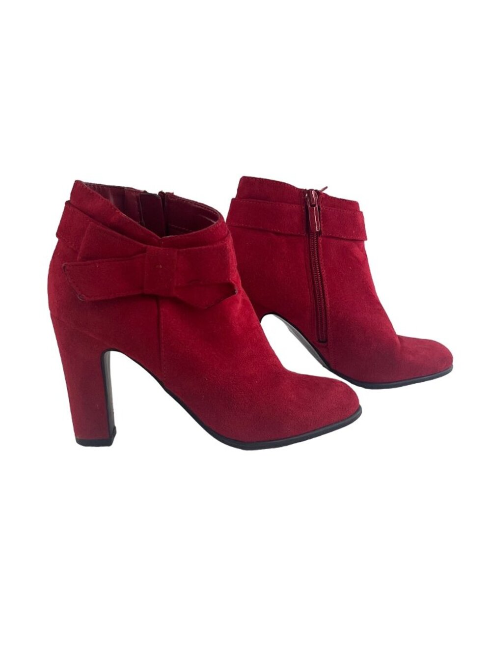 Impo Odessa Suede Ankle Booties Heels Size 6M Bow Detail Side Zipper - Picture 1 of 8